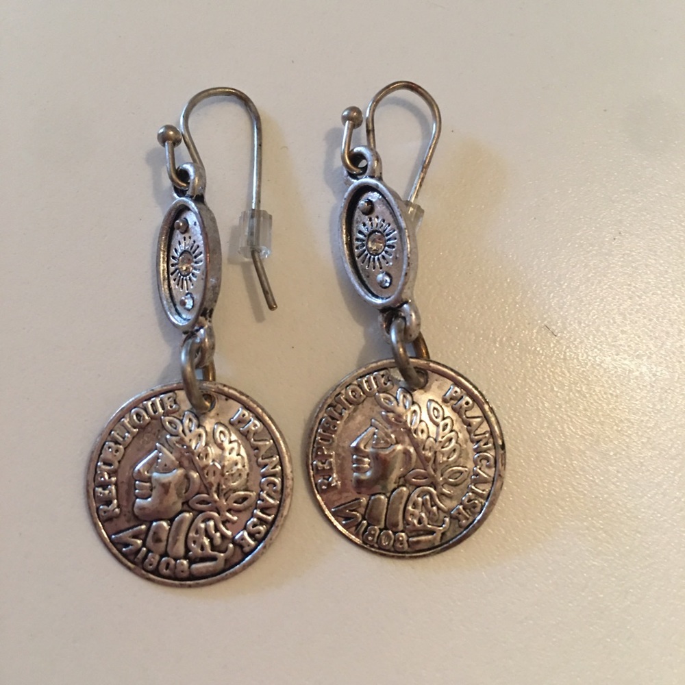 Vintage Republique Francaise Coin Pierced Earrings
